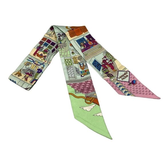 Auth HERMES Twilly - Light Blue Light Green Multi Scarf - Picture 1 of 6